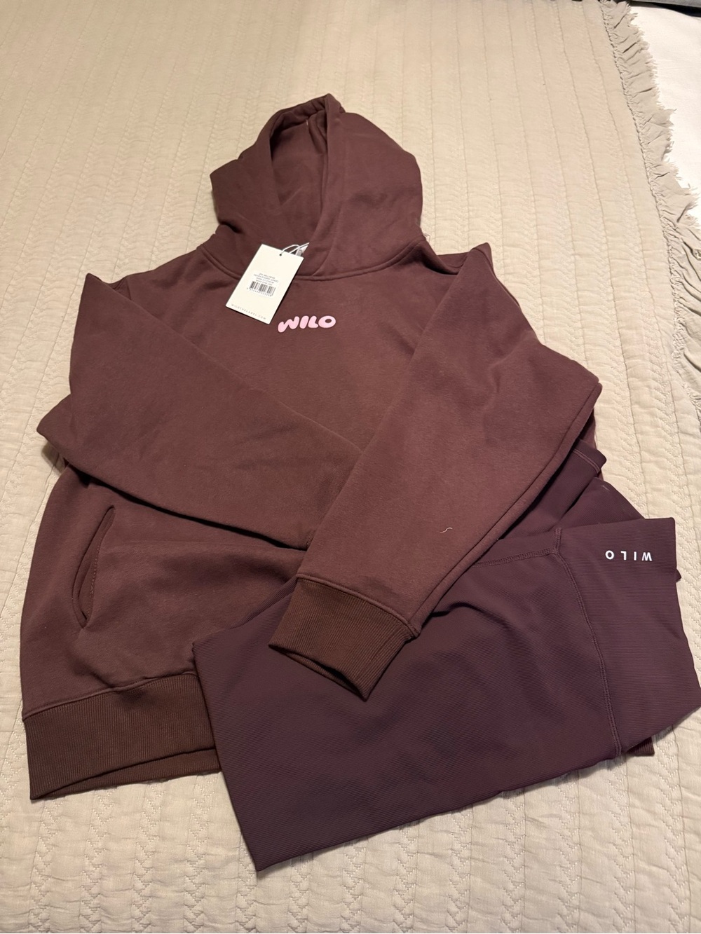 Wilo the Label 2pc Hoodie and Legging Brown and Pink Wellness Set